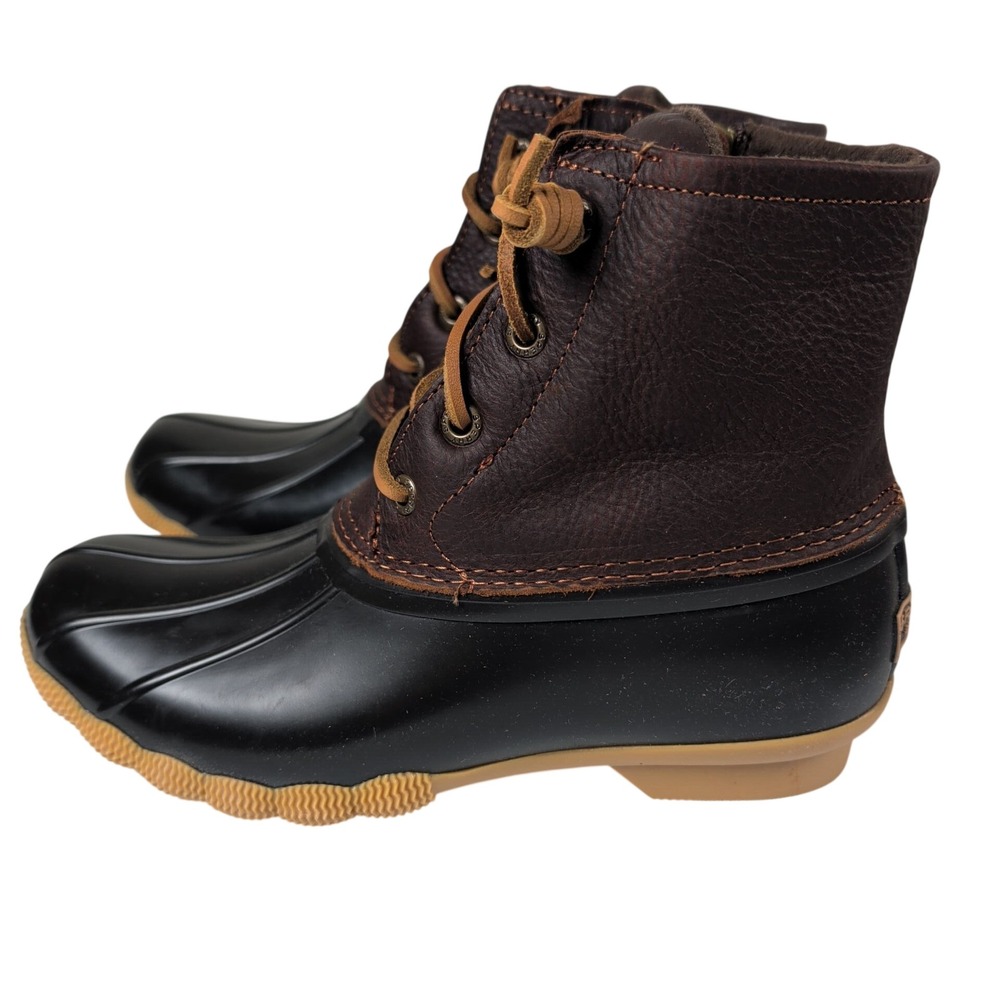 Sperry Womens 5.5 (Youth 4) Saltwater Duck Boots Tan Brown Leather Waterproof